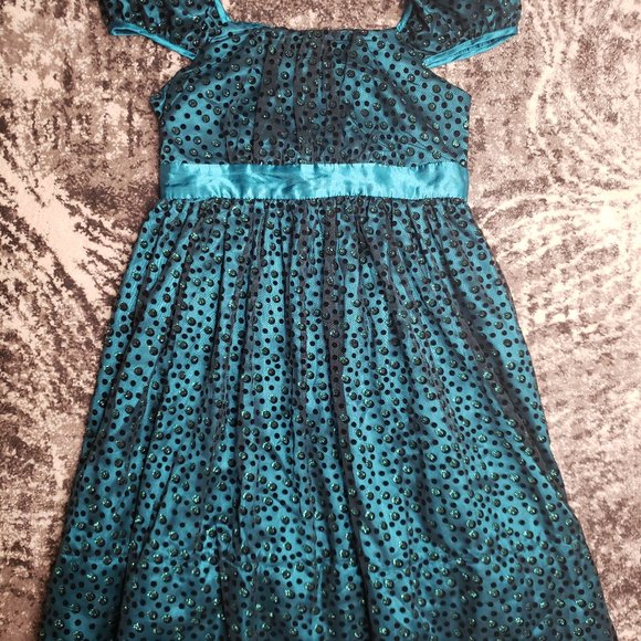 SOLD Small Polka-dot Turquoise Dress for Girls - Picture 5 of 5